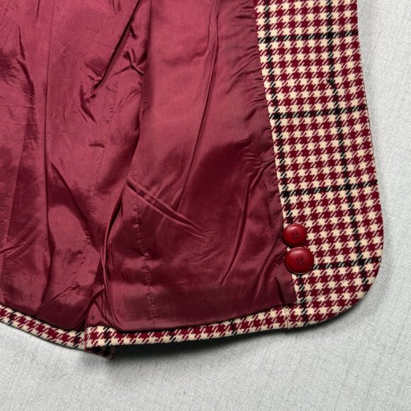Vintage Saint Laurent Rive Gauche Houndstooth Blazer Red Cream Two Button Sz 44 - Picture 3 of 14